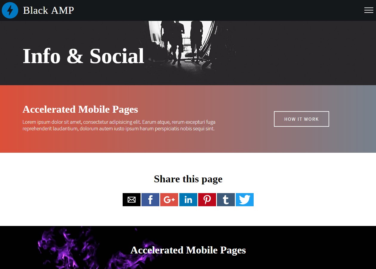 AMP HTML Info and Socials Template