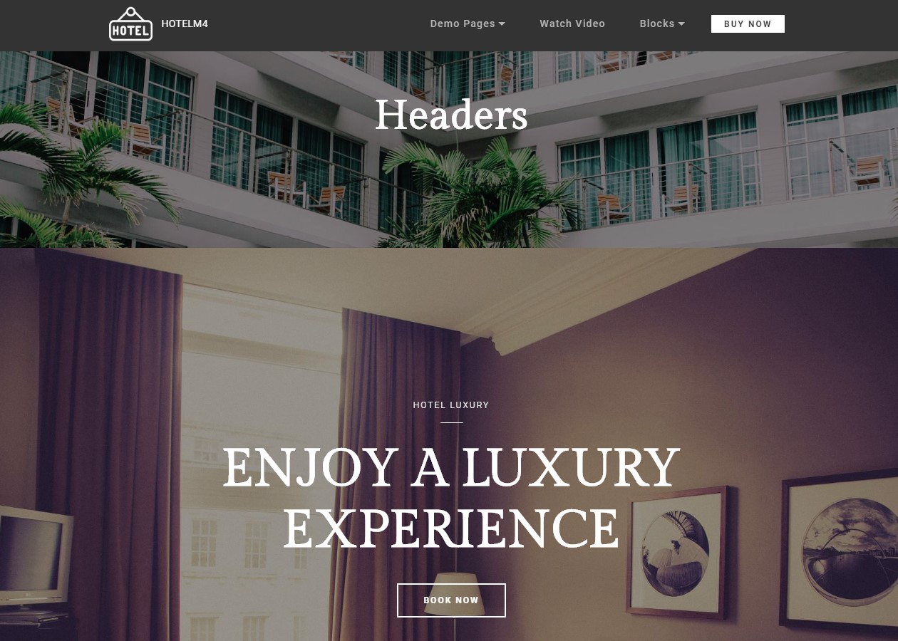 Headers Theme for Hotel Website
