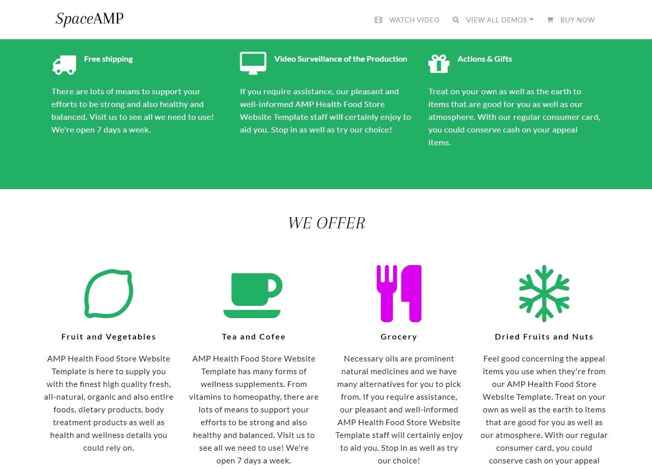 AMP Health Food Website Template