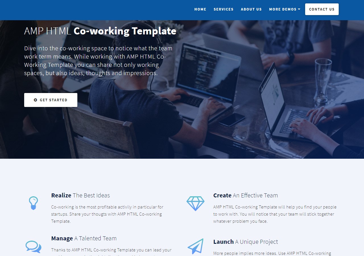 New Startup AMP HTML Co-Working Template